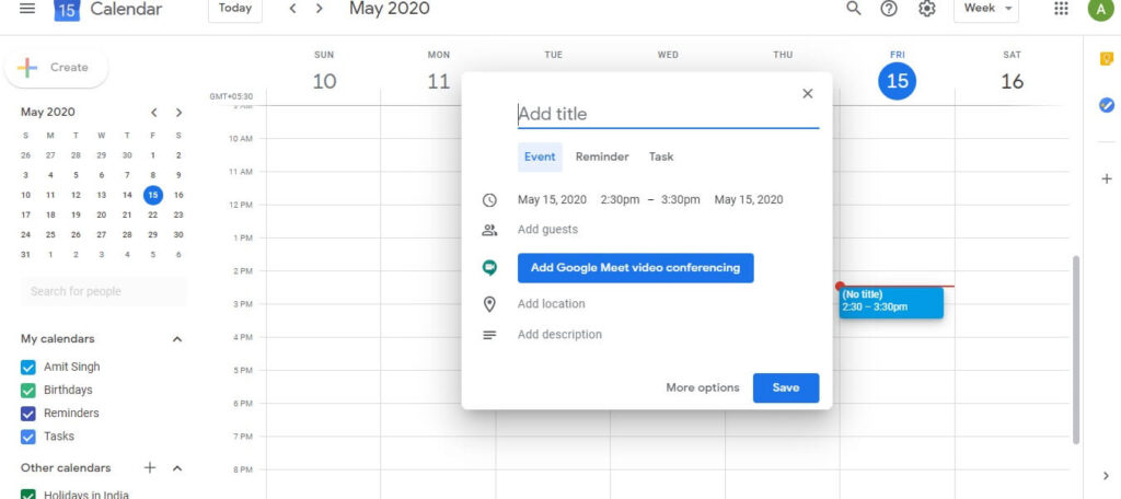 google meet create a meeting schedule using google calander from web browser